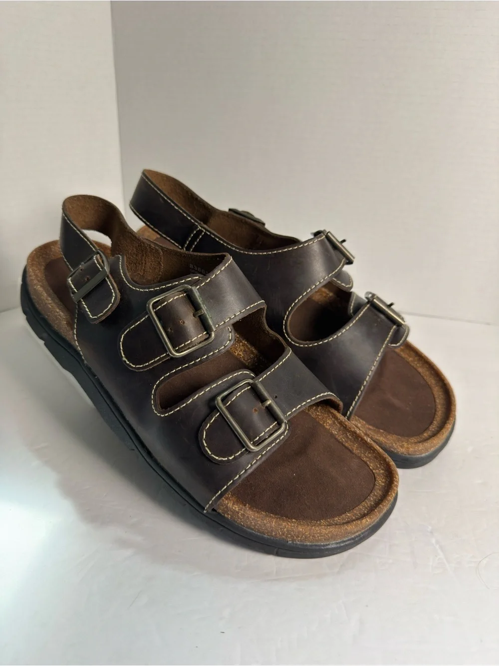 Men's Brown Leather Adjustable Two-Strap Sandals Sz 12M